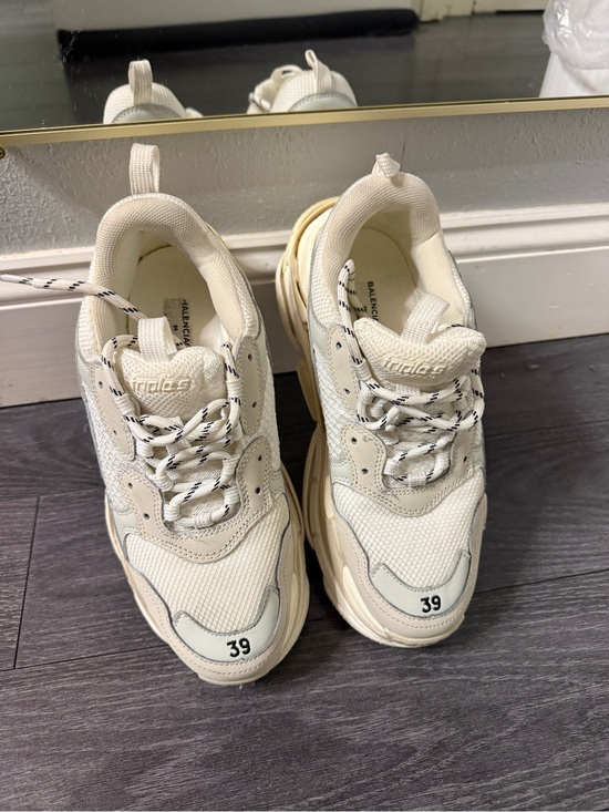 Balenciaga Shoes - Balenciaga Cream White Triple S Retro Chunky Sneakers